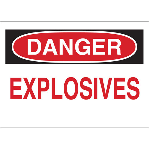 B-555 Aluminum Rectangle White Explosives Warning Sign - 14" Width x 10" Height
