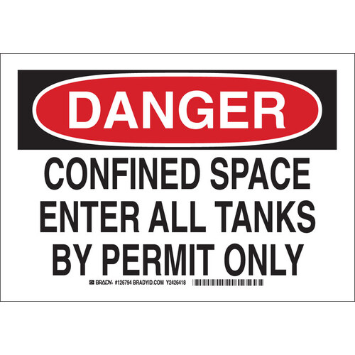 B-555 Aluminum Rectangle White Confined Space Sign - 10" Width x 7" Height