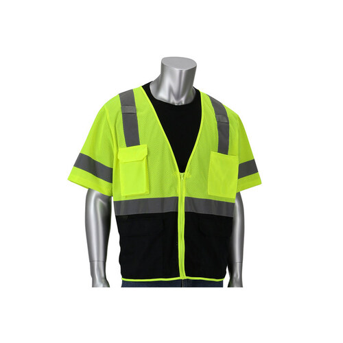 Black/Yellow Large Polyester Mesh High-Visibility Vest - 5 Pockets