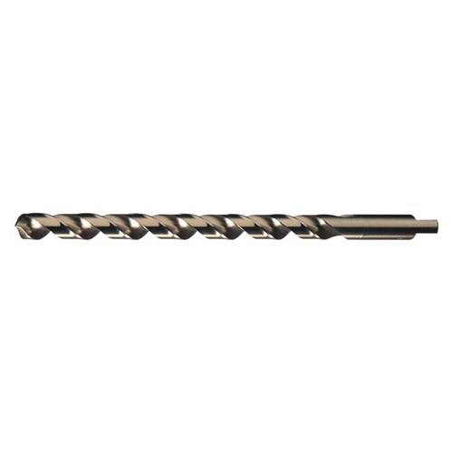 2513 27/64" Heavy-Duty Taper Length Drill - Notched 118 Point - 5.6875" Spiral Flute - Right Hand Cut - 7.25" Overall Length - M42 High-Speed Steel - 8% Cobalt - 0.4219" Shank - C