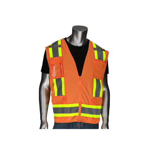 302-0500D Orange 4XL Polyester Solid High-Visibility Vest - 6 Pockets