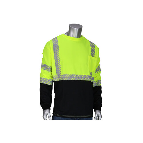 313-1375B Lime Yellow Polyester High Visibility Shirt - Long-Sleeve Shirt - ANSI Class 3 Rating - Fits 44" Chest - 27.5" Length