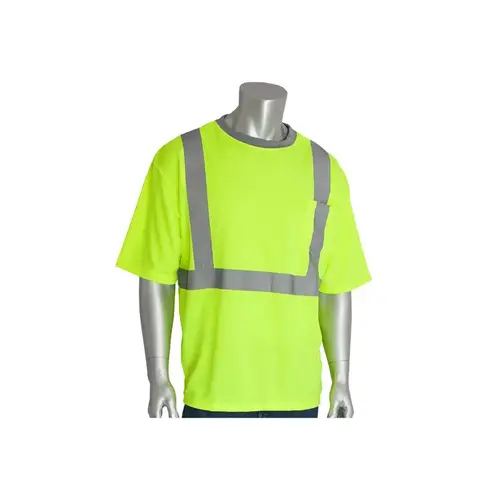 PIP 312-1200-LY/3X 312-1200-LY Yellow Polyester High Visibility Shirt - T-Shirt - ANSI Class 2 Rating - Fits 59.1" Chest - 31.5" Length