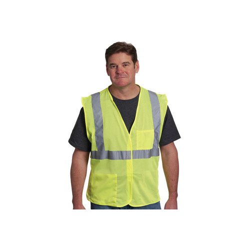 302-0702-LY Lime Yellow Large Polyester Mesh High-Visibility Vest - 2 Pockets - Fits 49.6" Chest - 28" Length