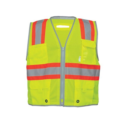 GLO-067 HV Yellow/Green 3XL Polyester Mesh High-Visibility Vest - 4 Pockets