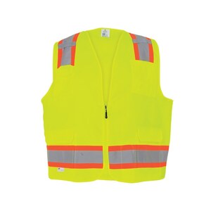 Global Glove GLO-0039-LG Bal ve HV Yellow Large Polyester Mesh  High-Visibility Vest - 7 Pockets