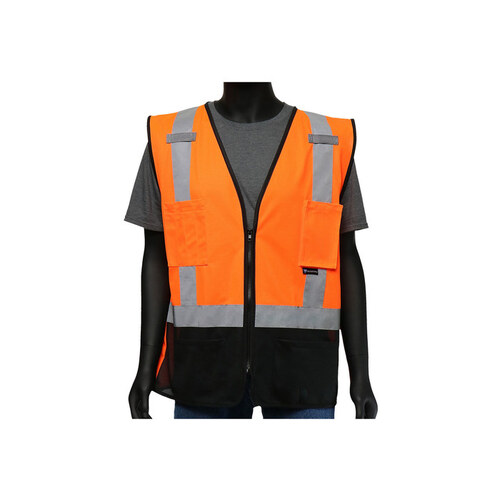 47212 Orange/Black Medium Polyester Solid High-Visibility Vest - 5 Pockets