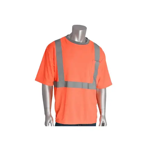 PIP 312-1200-OR/5X 312-1200-OR Orange Polyester High Visibility Shirt - T-Shirt - ANSI Class 2 Rating - Fits 63" Chest - 33.1" Length