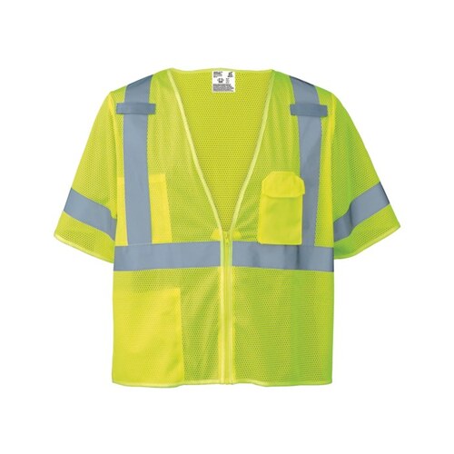 Bal ve -011FR Yellow/Green Large Polyester Mesh High-Visibility Vest - 3 Pockets