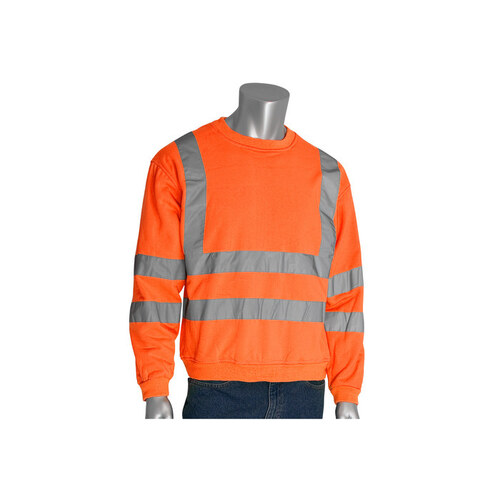 323-CNSSEOR Orange Polyester High Visibility Shirt - Sweatshirt - ANSI Class 3 Rating - Fits 52" Chest - 29.1" Length
