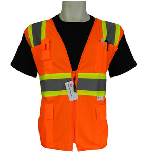 Global Glove GLO-004/2XL Bal ve -004 Fluorescent Orange/Lime 2XL Polyester  Mesh/Solid High-Visibility Vest - 4 Pockets