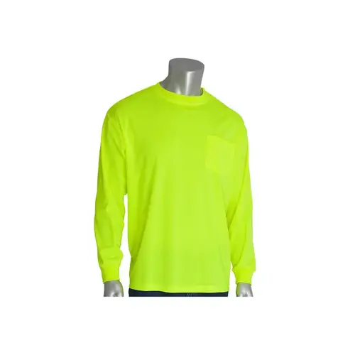 PIP 310-1100-LY/4X 310-1100-LY Yellow Polyester High Visibility Shirt - Long-Sleeve Shirt - Fits 61" Chest - 32.3" Length