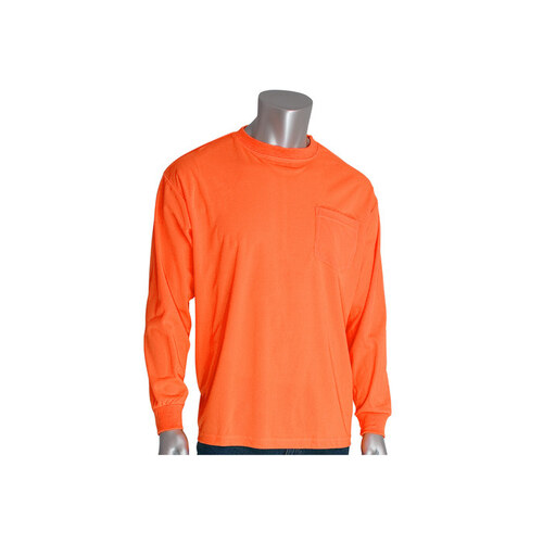 310-1100-OR Orange Polyester High Visibility Shirt - Long-Sleeve Shirt - Fits 61" Chest - 32.3" Length