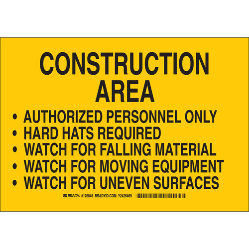 B-302 Polyester Rectangle Yellow Construction Site Sign - 14" Width x 10" Height - Laminated