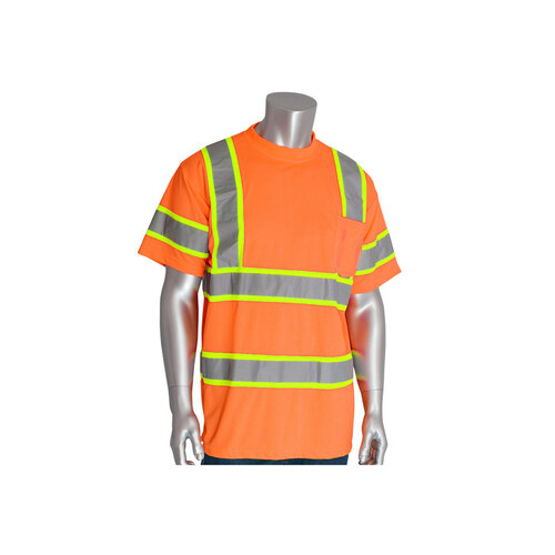 313-CNTSPLY Orange Polyester High Visibility Shirt - T-Shirt - ANSI Class 3 Rating - Fits 59.1" Chest - 34.3" Length