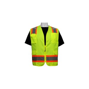 Global Glove GLO-0038/MD Bal ve -0038 Lime Medium Polyester Mesh/Solid  Reflective Vest - 7 Pockets