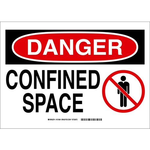 B-120 Fiberglass Reinforced Polyester Rectangle White Confined Space Sign - 10" Width x 7" Height