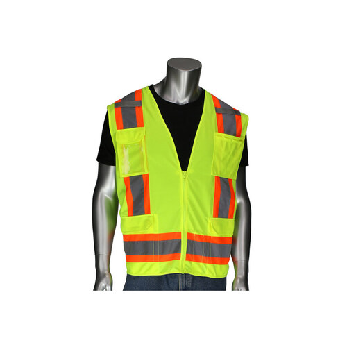 302-0500D Yellow Small Polyester Solid High-Visibility Vest - 6 Pockets