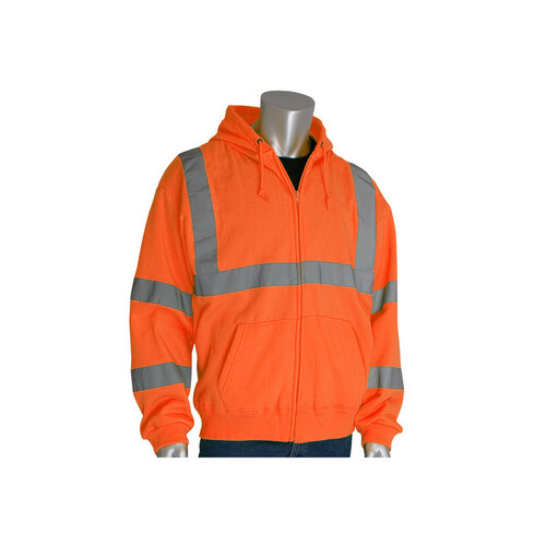 323-HSSEOR Orange Polyester High Visibility Shirt - Sweatshirt - ANSI Class 3 Rating - Fits 44.8" Chest - 26.7" Length