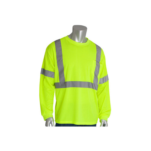 313-1300-LY Yellow Polyester High Visibility Shirt - Long-Sleeve Shirt - ANSI Class 3 Rating - Fits 59.1" Chest - 31.5" Length