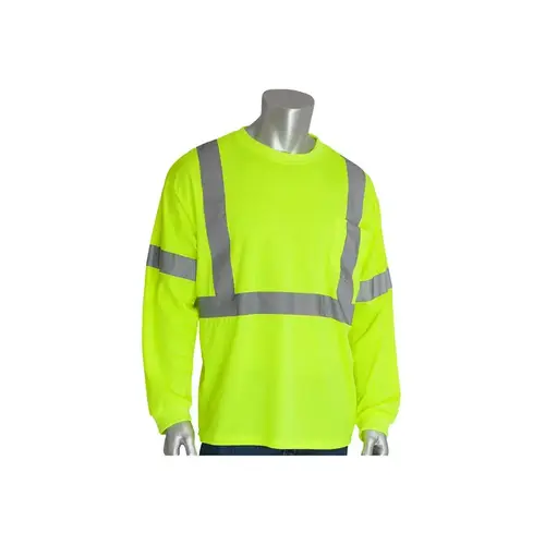 PIP 313-1300-LY/L 313-1300-LY Yellow Polyester High Visibility Shirt - Long-Sleeve Shirt - ANSI Class 3 Rating - Fits 53.1" Chest - 29.1" Length