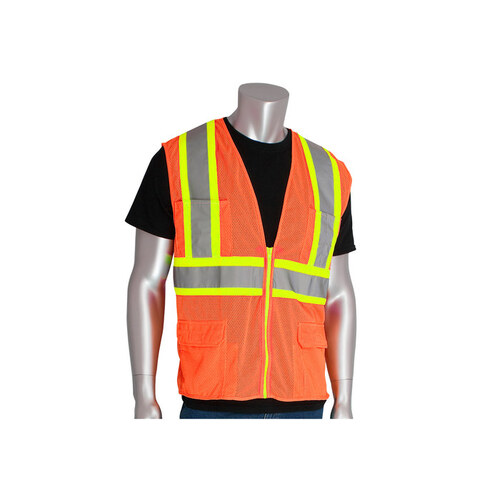 302-MAPMOR Orange XL Polyester Mesh High-Visibility Vest - 12 Pockets - Fits 52" Chest - 28" Length