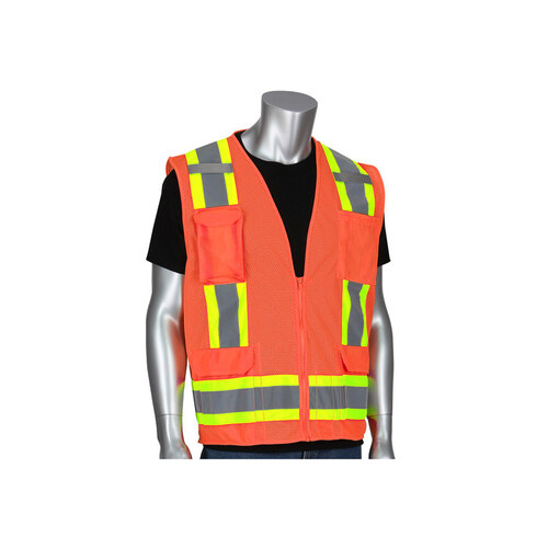 302-0500M Orange XL Polyester Mesh High-Visibility Vest - 11 Pockets - Fits 52" Chest - 28" Length