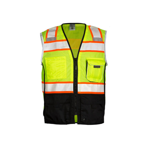Premium Black Series Lime 4XL Polyester Mesh High-Visibility Vest - 6 Pockets