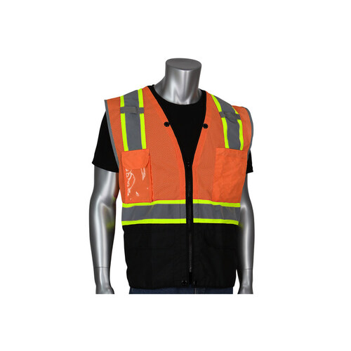 302-0650D Orange Large Polyester Mesh High-Visibility Vest - 11 Pockets - Fits 49.5" Chest - 28" Length