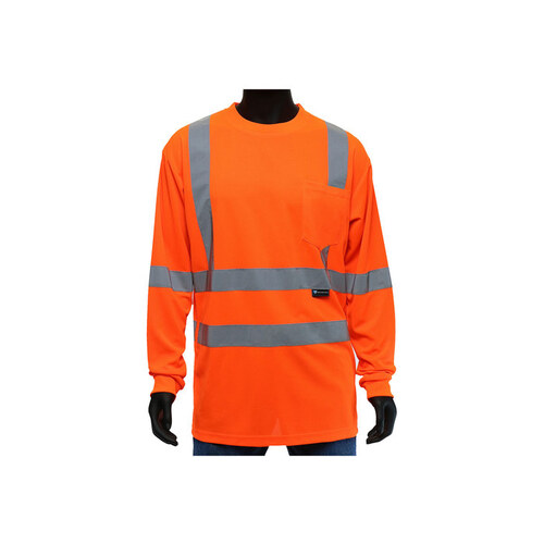 47409 Orange Polyester Birdseye Mesh High Visibility Shirt - Long-Sleeve Shirt - ANSI Class 3 Rating