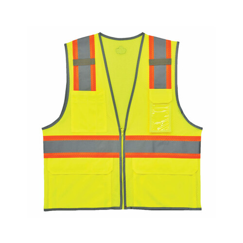8246Z Lime Large/XL Polyester Mesh High-Visibility Vest - 6 Pockets