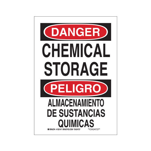 Glo B-302 Polyester Rectangle White Chemical Storage Sign - 10" Width x 14" Height - Laminated - Language English / Spanish