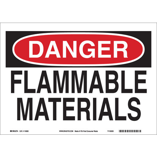 B-401 Polystyrene Rectangle White Flammable Material Sign - 14" Width x 10" Height