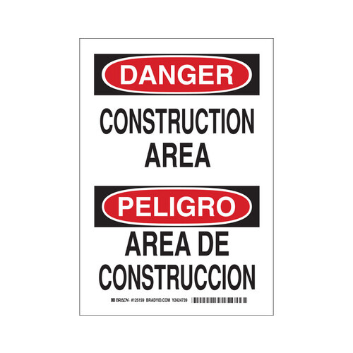 B-302 Polyester Rectangle White Construction Site Sign - 7" Width x 10" Height - Laminated - Language English / Spanish