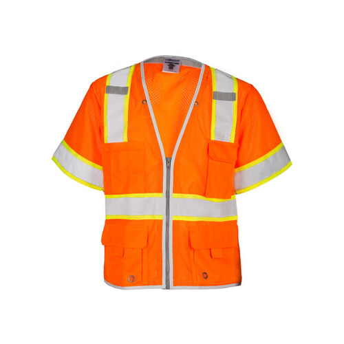 Premium Brilliant Series Orange Large Polyester Mesh High-Visibility Vest - 6 Pockets