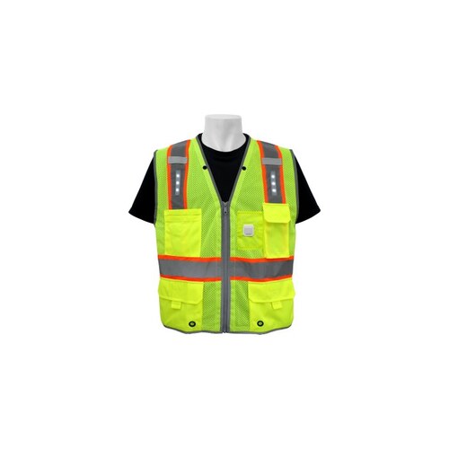 Bal ve -15LED Yellow/Green Large Polyester Mesh High-Visibility Vest - 4 Pockets