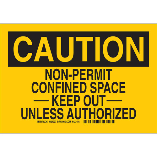 B-302 Polyester Rectangle Yellow Confined Space Sign - 14" Width x 10" Height - Laminated