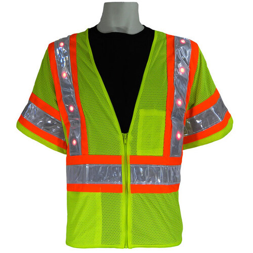 GLO-12LED Lime/Orange Contrast 6XL Mesh High-Visibility Vest - 2 Pockets