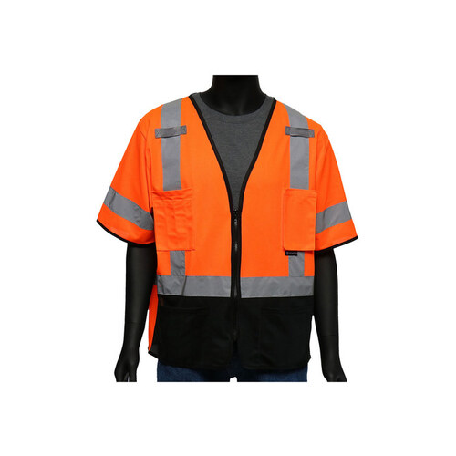 47305 Orange/Black Large Polyester Solid High-Visibility Vest - 5 Pockets
