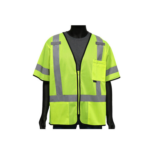 47302 Yellow 4XL Polyester Mesh High-Visibility Vest - 4 Pockets