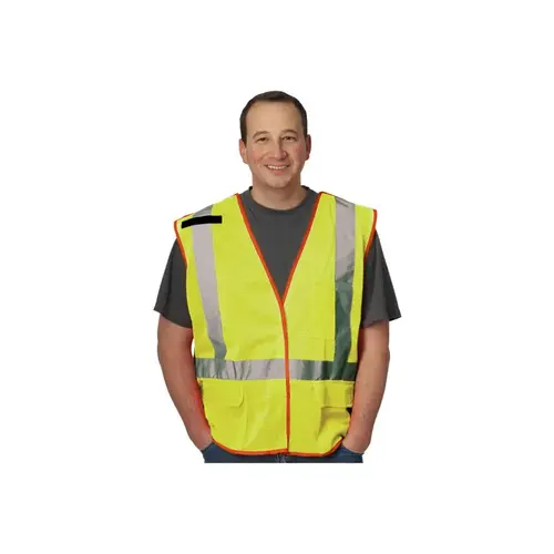 PIP 302-0210-LY/L 302-0210LY Lime Yellow/Silver Large Polyester Mesh High-Visibility Vest - 5 Pockets - Fits 49.6" Chest - 28" Length