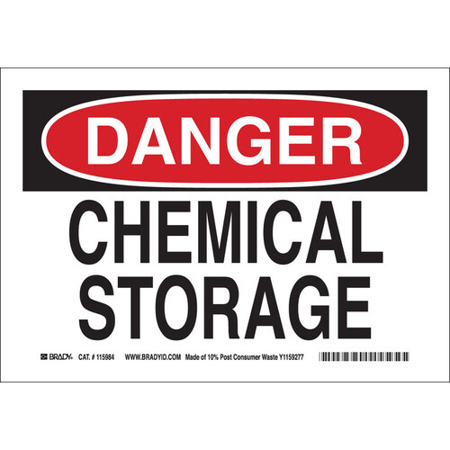 B-586 Paper Rectangle White Chemical Storage Sign - 14" Width x 10" Height