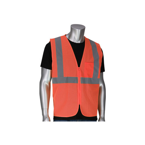 302-V100 Orange 6XL/7XL Polyester Mesh High-Visibility Vest - 1 Pockets - Fits 64.6" Chest - 30.7" Length