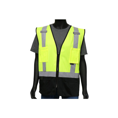 47211 Yellow/Black XL Polyester Solid High-Visibility Vest - 5 Pockets