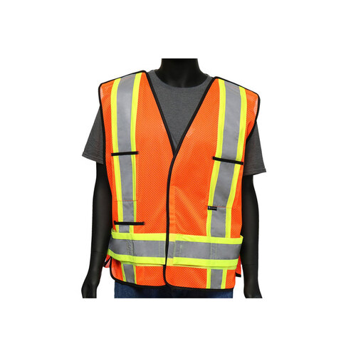 47214 Orange XL Polyester Mesh High-Visibility Vest - 3 Pockets