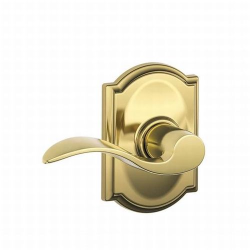 Accent Lever with Camelot Rose Passage Lock with 16080 Latch and 10027 Strike Bright Brass Finish