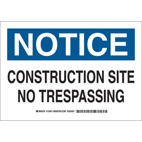 B-401 Polystyrene Rectangle White Construction Site Sign - 10" Width x 7" Height
