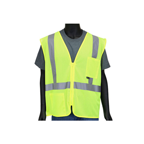 47205Z Lime Green 3XL Polyester Mesh High-Visibility Vest - 2 Pockets
