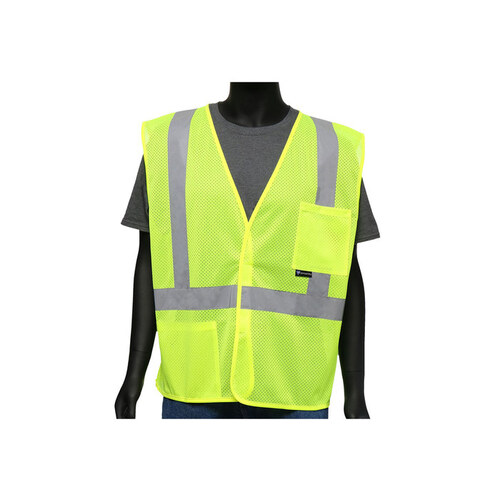 47205 Lime Green Medium Polyester Mesh High-Visibility Vest - 2 Pockets