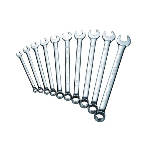 Wrench Set, 10-Piece, Chrome Vanadium Steel, Specifications: SAE Measurement